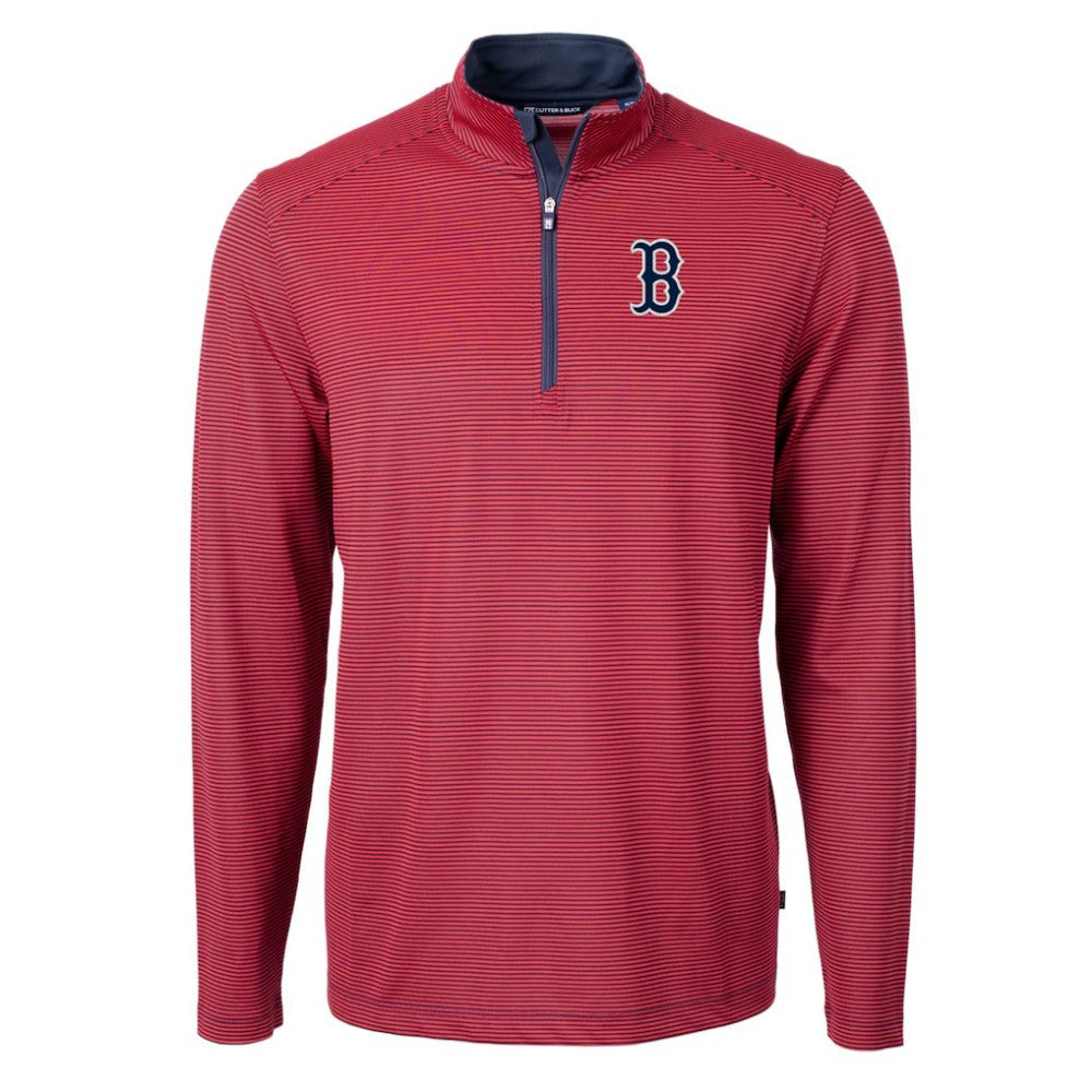 Boston Red Sox Cutter & Buck Virtue Eco Pique Micro Stripe Big & Tall Recycled Quarter-Zip Pullover Top - Red/Navy