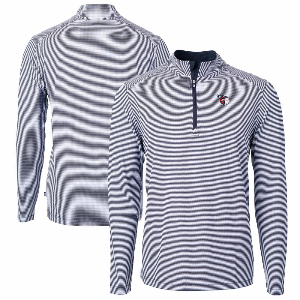 Cleveland Guardians Cutter & Buck Virtue Eco Pique Micro Stripe Big & Tall Recycled Quarter-Zip Pullover Top - Navy/White