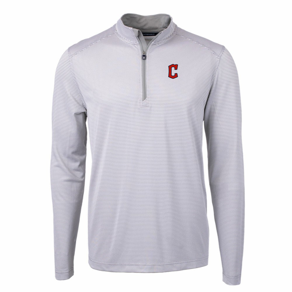 Cleveland Guardians Cutter & Buck Virtue Eco Pique Micro Stripe Big & Tall Recycled Quarter-Zip Pullover Top - Gray/White