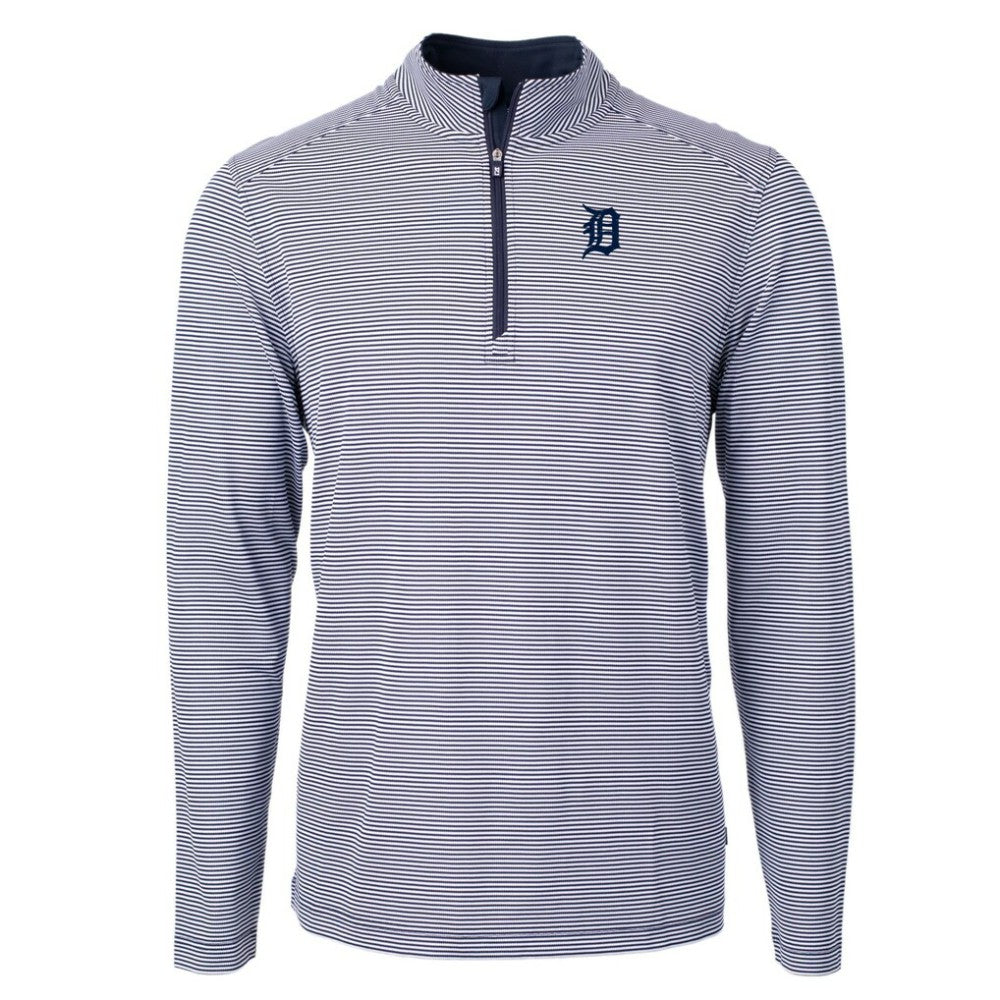 Detroit Tigers Cutter & Buck Virtue Eco Pique Micro Stripe Big & Tall Recycled Quarter-Zip Pullover Top - Navy/White