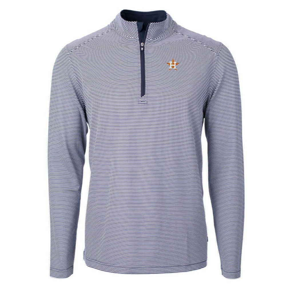 Houston Astros Cutter & Buck Virtue Eco Pique Micro Stripe Big & Tall Recycled Quarter-Zip Pullover Top - Navy/White