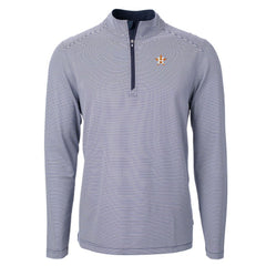Houston Astros Cutter & Buck Virtue Eco Pique Micro Stripe Big & Tall Recycled Quarter-Zip Pullover Top - Navy/White