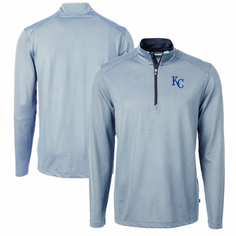 Kansas City Royals Cutter & Buck Virtue Eco Pique Micro Stripe Big & Tall Recycled Quarter-Zip Pullover Top - Light Blue/Navy