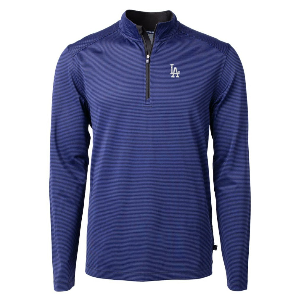 Los Angeles Dodgers Cutter & Buck Virtue Eco Pique Micro Stripe Big & Tall Recycled Quarter-Zip Pullover Top - Royal/Black