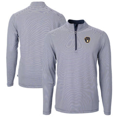 Milwaukee Brewers Cutter & Buck Virtue Eco Pique Micro Stripe Big & Tall Recycled Quarter-Zip Pullover Top - Navy/White