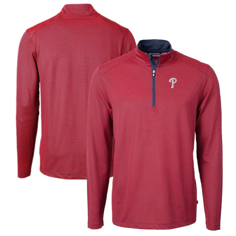 Philadelphia Phillies Cutter & Buck Virtue Eco Pique Micro Stripe Big & Tall Recycled Quarter-Zip Pullover Top - Red/Navy