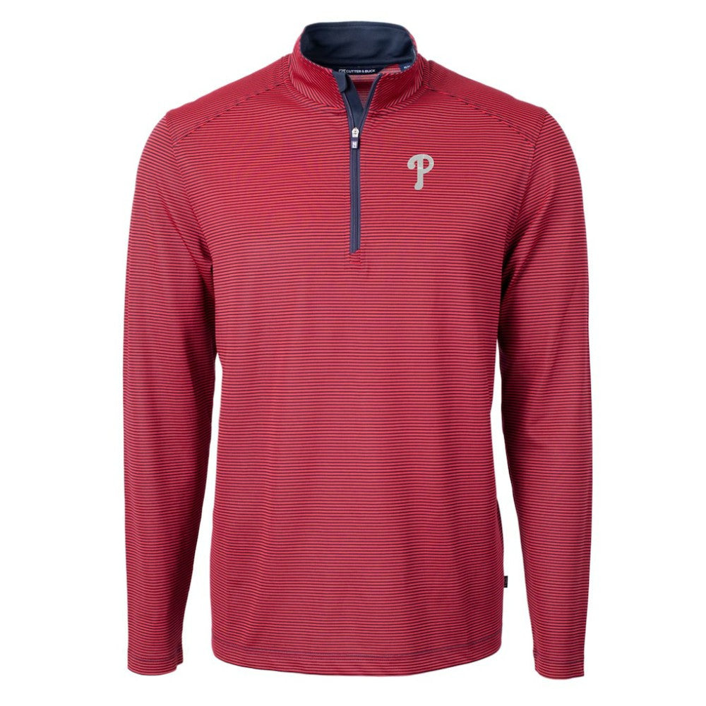 Philadelphia Phillies Cutter & Buck Virtue Eco Pique Micro Stripe Big & Tall Recycled Quarter-Zip Pullover Top - Red/Navy