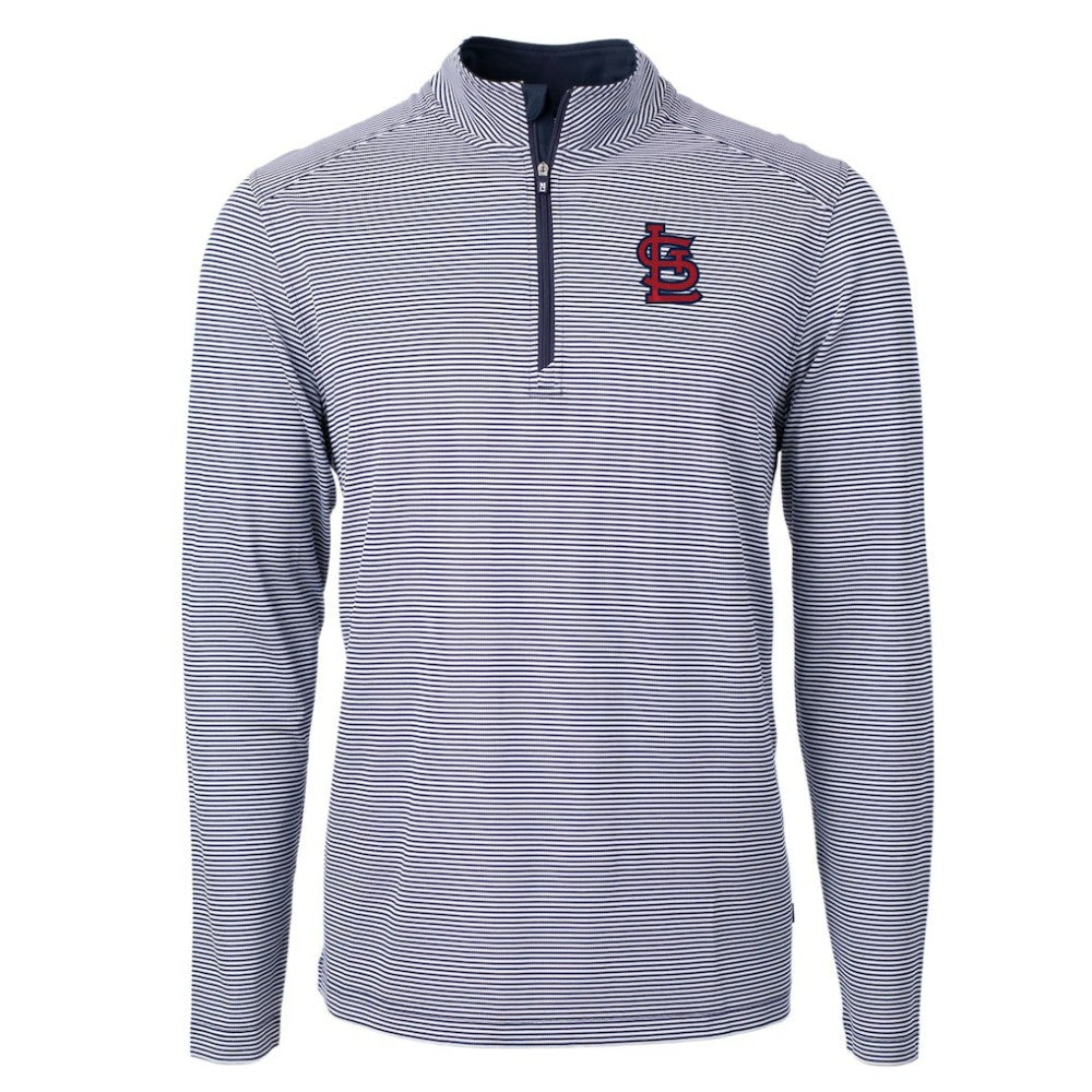 St. Louis Cardinals Cutter & Buck Virtue Eco Pique Micro Stripe Big & Tall Recycled Quarter-Zip Pullover Top - Navy/White