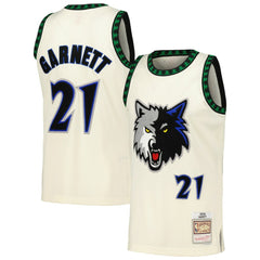 Kevin Garnett Minnesota Timberwolves Chainstitch Swingman Jersey - Cream | Mitchell & Ness sale