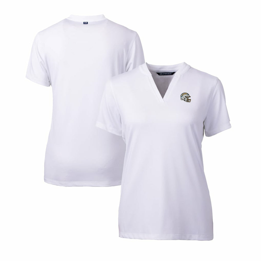 NFL Los Angeles Chargers Cutter & Buck Women's Helmet Logo DryTec Forge Stretch V-Neck Blade Top