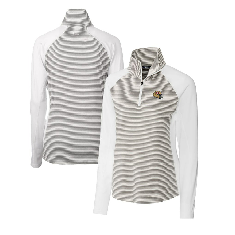 NFL San Francisco 49ers Cutter & Buck Women's Helmet Logo DryTec Forge Tonal Stripe Stretch Half-Zip Top