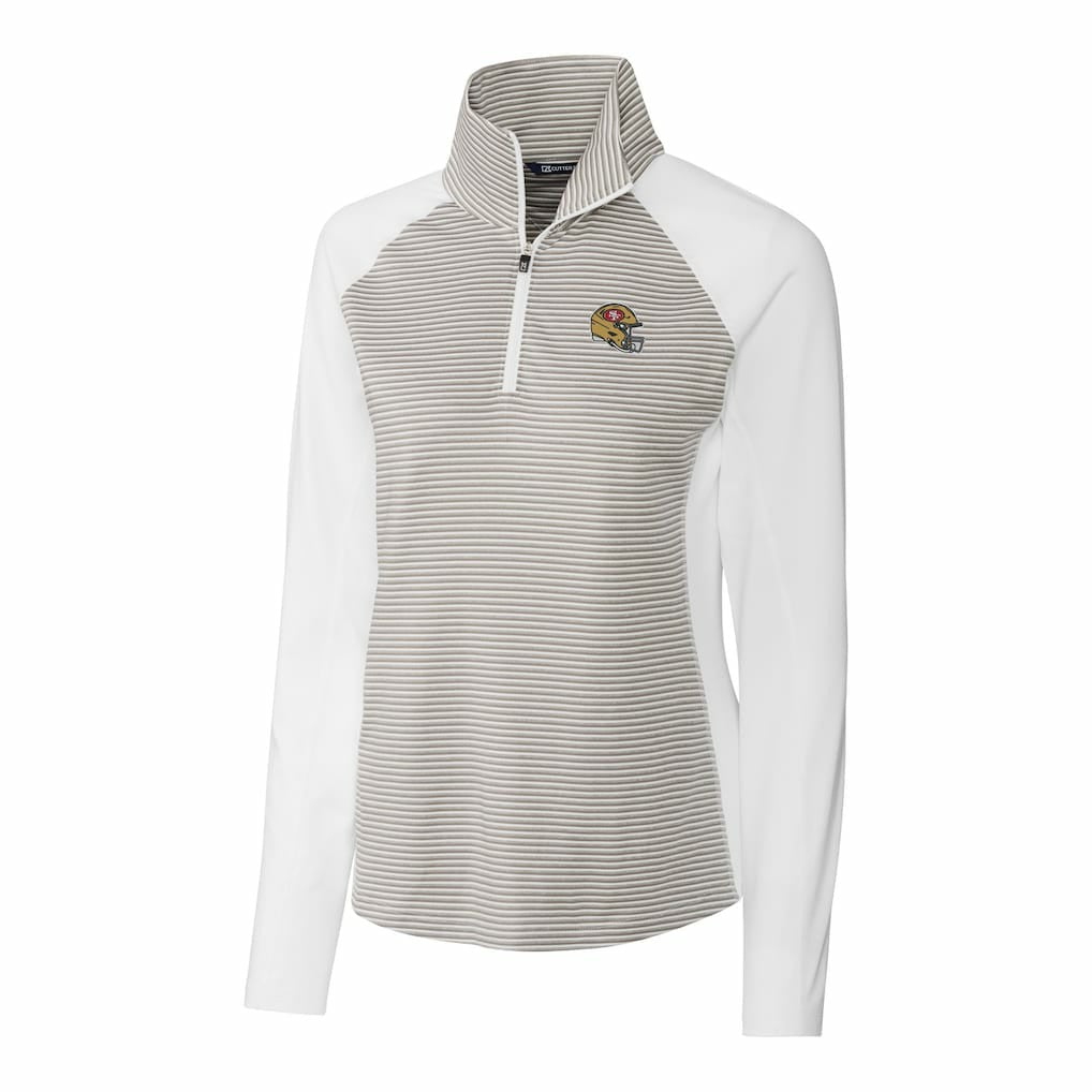 NFL San Francisco 49ers Cutter & Buck Women's Helmet Logo DryTec Forge Tonal Stripe Stretch Half-Zip Top