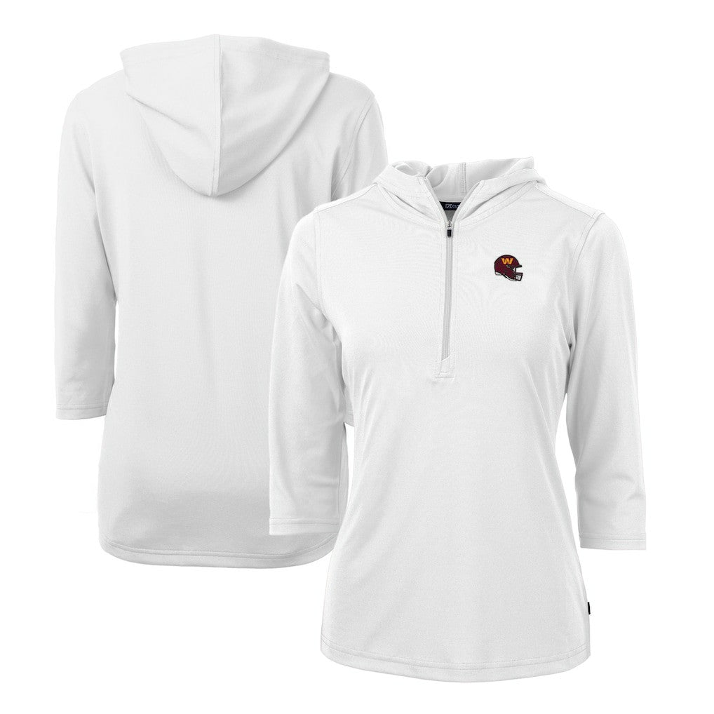 NFL Washington Commanders Cutter & Buck Women's Helmet Logo DryTec Virtue Eco Pique Recycled Half-Zip Pullover Hoodie