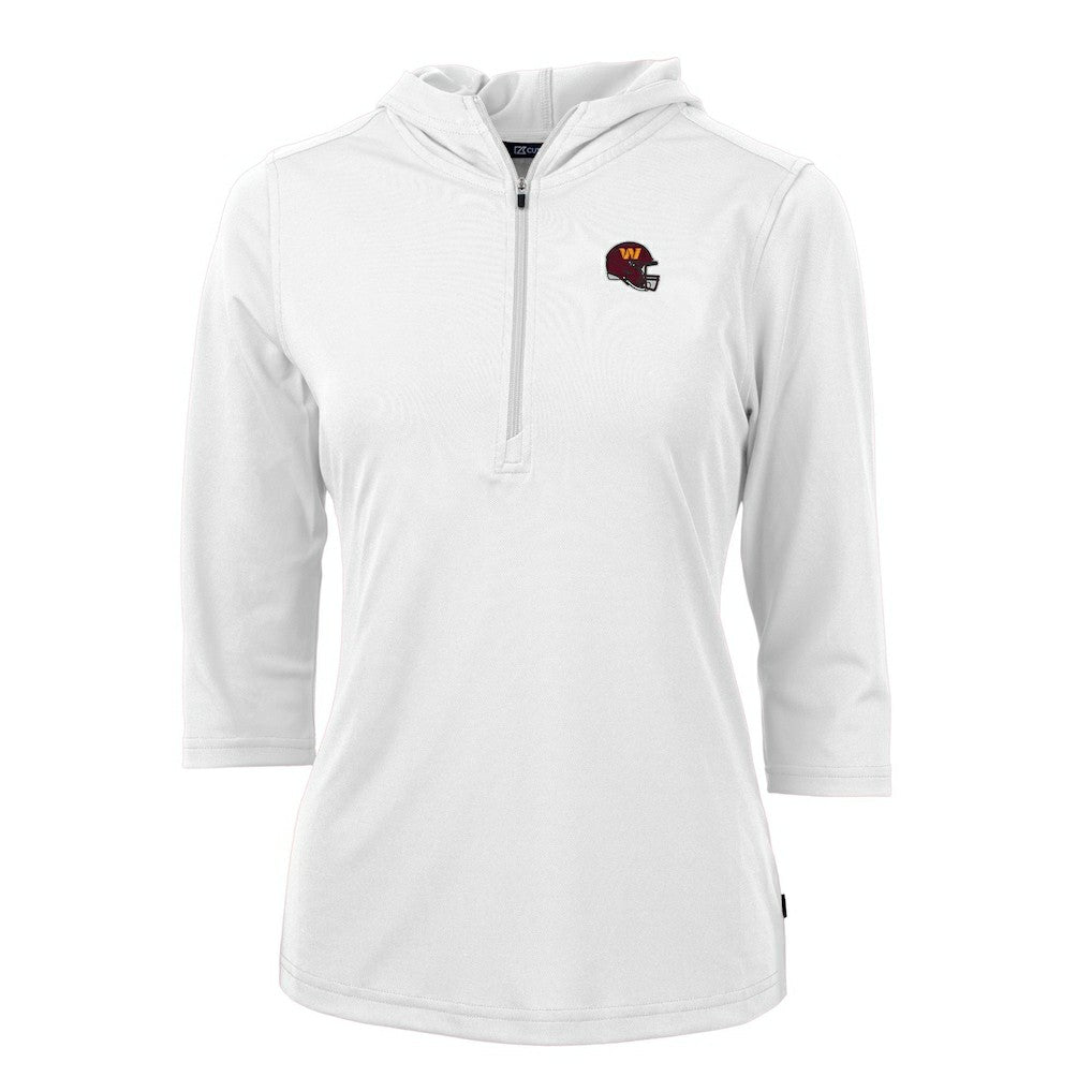 NFL Washington Commanders Cutter & Buck Women's Helmet Logo DryTec Virtue Eco Pique Recycled Half-Zip Pullover Hoodie