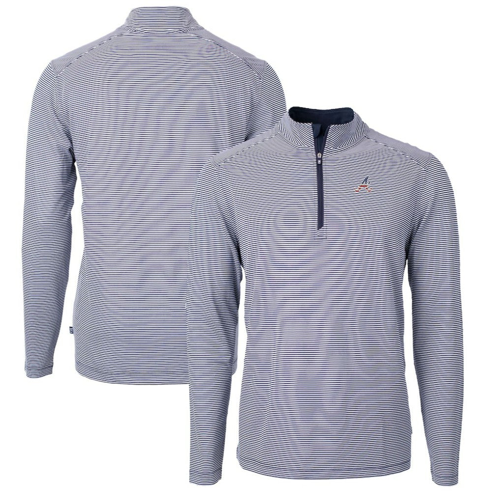 Atlanta Braves Cutter & Buck Americana Logo Big & Tall Virtue Eco Pique Recycled Quarter-Zip Pullover Top - Navy