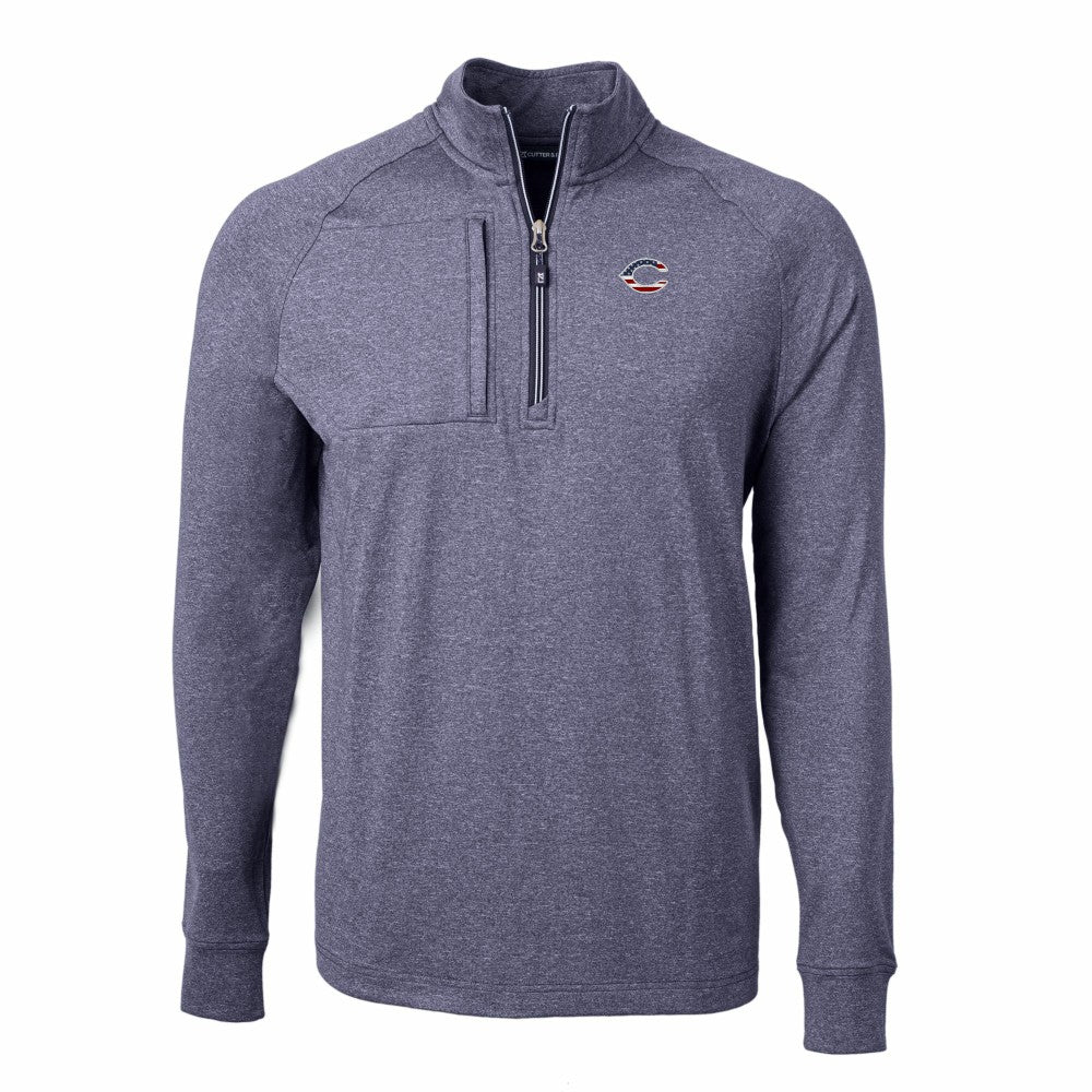 Cincinnati Reds Cutter & Buck Americana Logo Big & Tall Adapt Eco Knit Stretch Recycled Quarter-Zip Pullover Top - Heather Navy