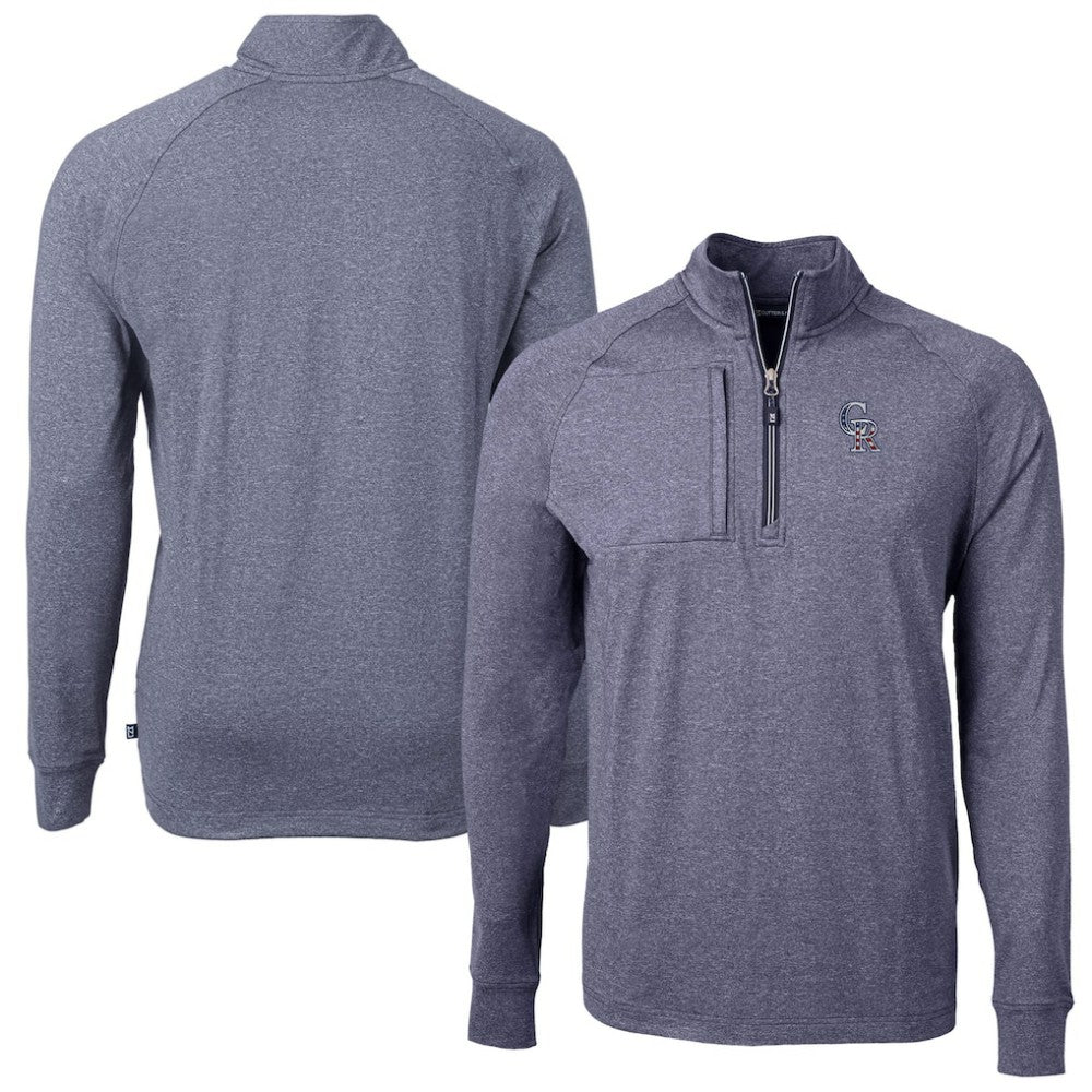 Colorado Rockies Cutter & Buck Americana Logo Big & Tall Adapt Eco Knit Stretch Recycled Quarter-Zip Pullover Top - Heather Navy