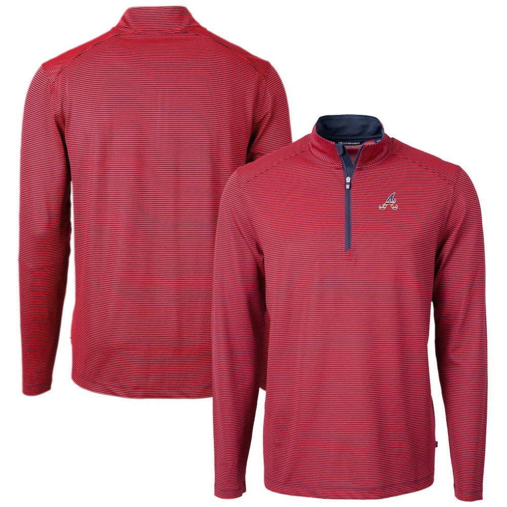 Atlanta Braves Cutter & Buck Americana Logo Virtue Eco Pique Stripe Recycled Quarter-Zip Pullover Top - Red