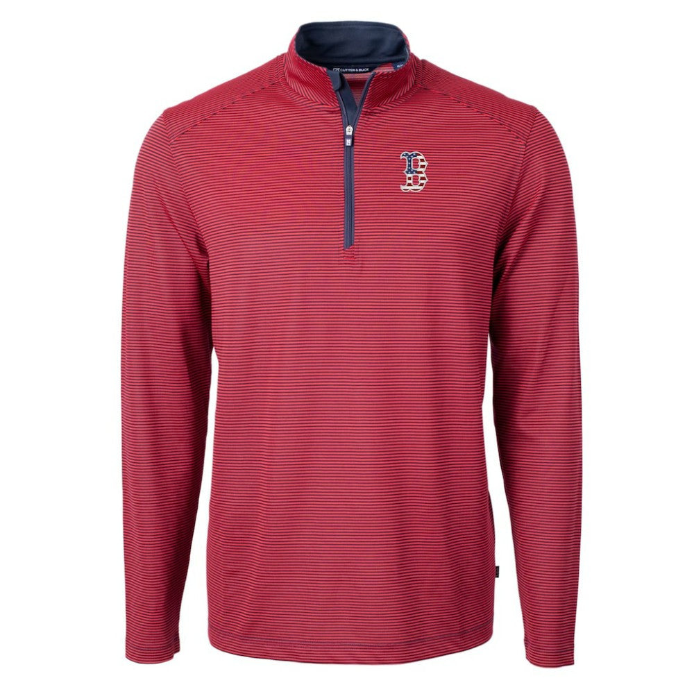 Boston Red Sox Cutter & Buck Americana Logo Virtue Eco Pique Stripe Recycled Quarter-Zip Pullover Top - Red