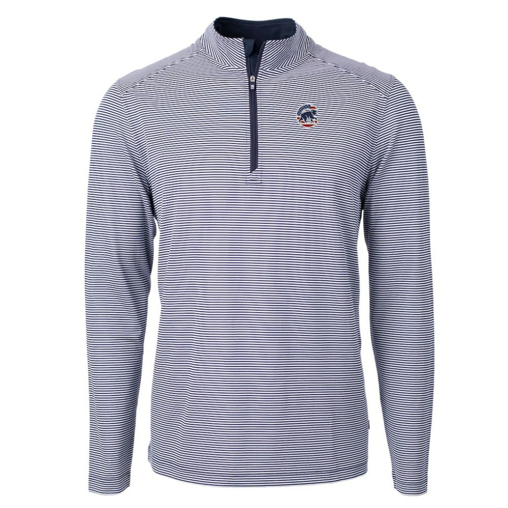 Chicago Cubs Cutter & Buck Americana Logo Virtue Eco Pique Stripe Recycled Quarter-Zip Pullover Top - Navy