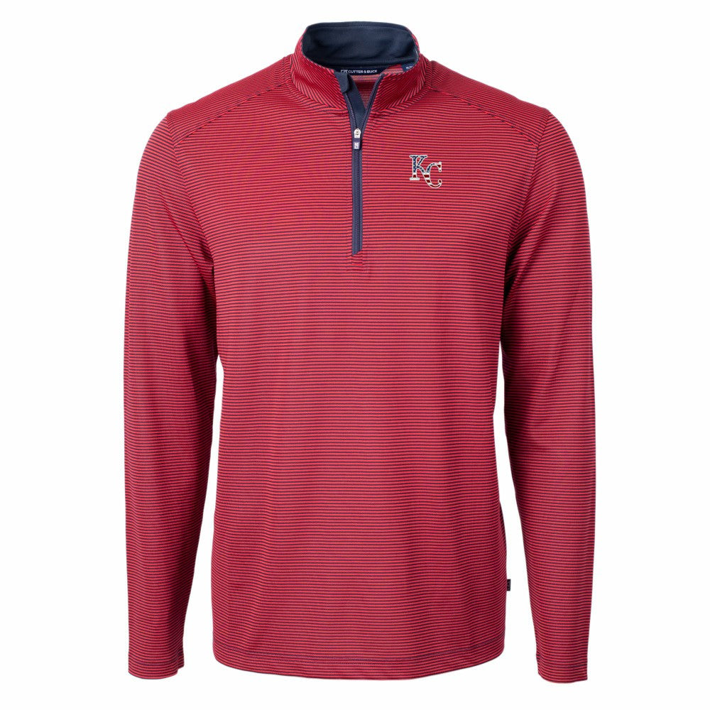 Kansas City Royals Cutter & Buck Americana Logo Virtue Eco Pique Stripe Recycled Quarter-Zip Pullover Top - Red
