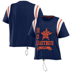 Houston Astros WEAR by Erin Andrews Women's Cinched Colorblock T-Shirt - Navy