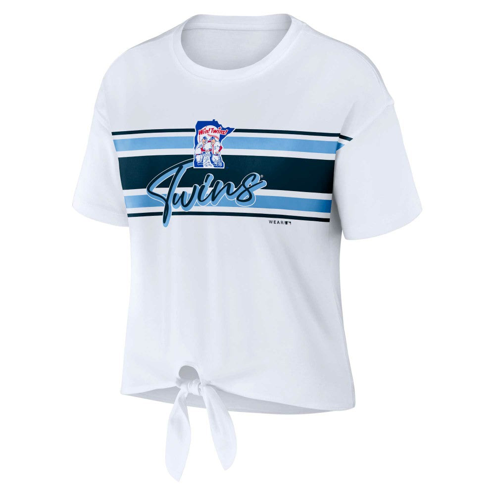 Minnesota Twins WEAR by Erin Andrews Women's Front Tie T-Shirt - White