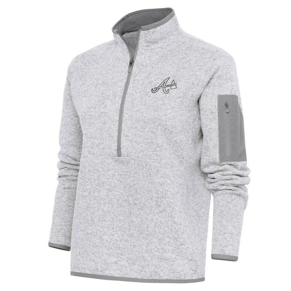 Atlanta Braves Antigua Women's Brushed Metallic Fortune Half-Zip Pullover Jacket - Heather Gray