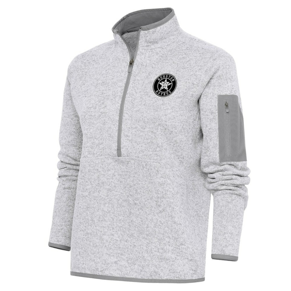 Houston Astros Antigua Women's Brushed Metallic Fortune Half-Zip Pullover Jacket - Heather Gray