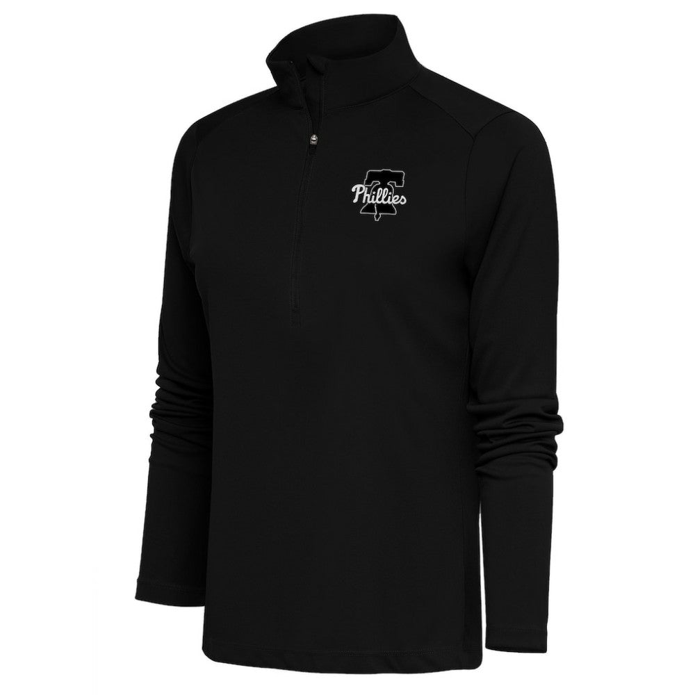 Philadelphia Phillies Antigua Women's Brushed Metallic Tribute Half-Zip Pullover Top - Black