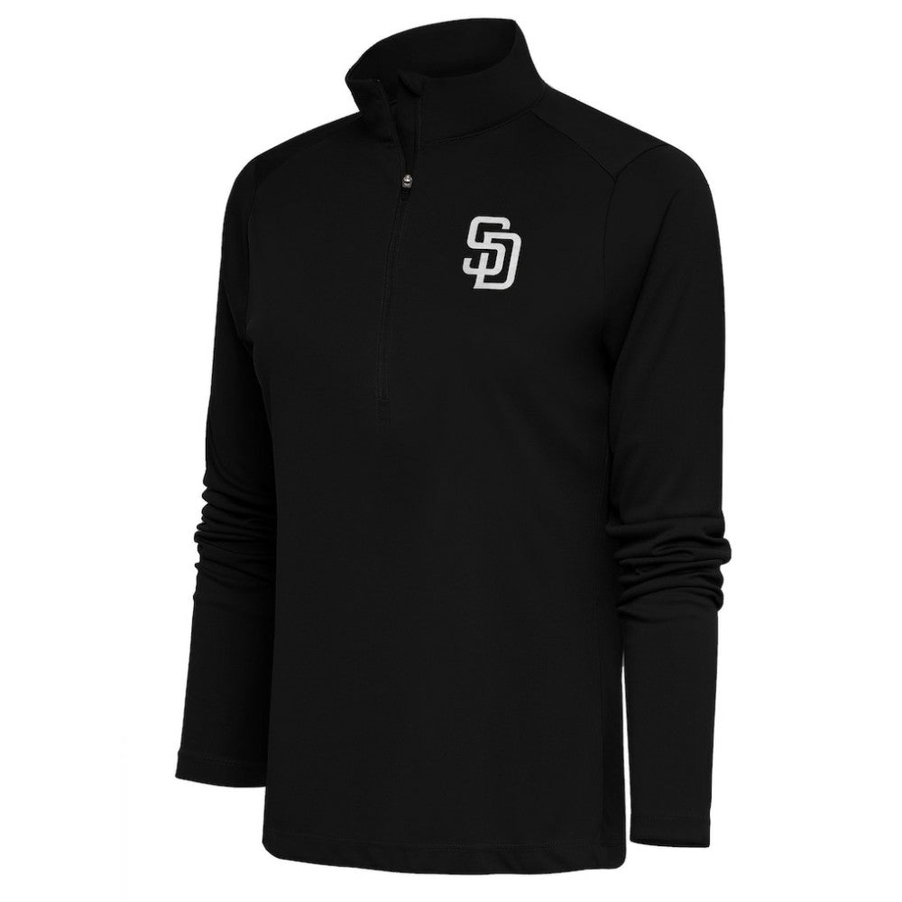 San Diego Padres Antigua Women's Brushed Metallic Tribute Half-Zip Pullover Top - Black