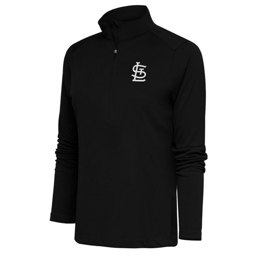St. Louis Cardinals Antigua Women's Brushed Metallic Tribute Half-Zip Pullover Top - Black