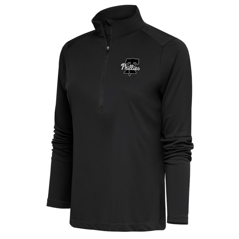 Philadelphia Phillies Antigua Women's Brushed Metallic Tribute Half-Zip Pullover Top - Gray