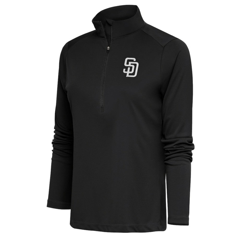 San Diego Padres Antigua Women's Brushed Metallic Tribute Half-Zip Pullover Top - Gray