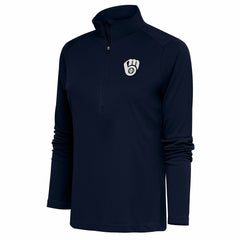 Milwaukee Brewers Antigua Women's Brushed Metallic Tribute Half-Zip Pullover Top - Navy