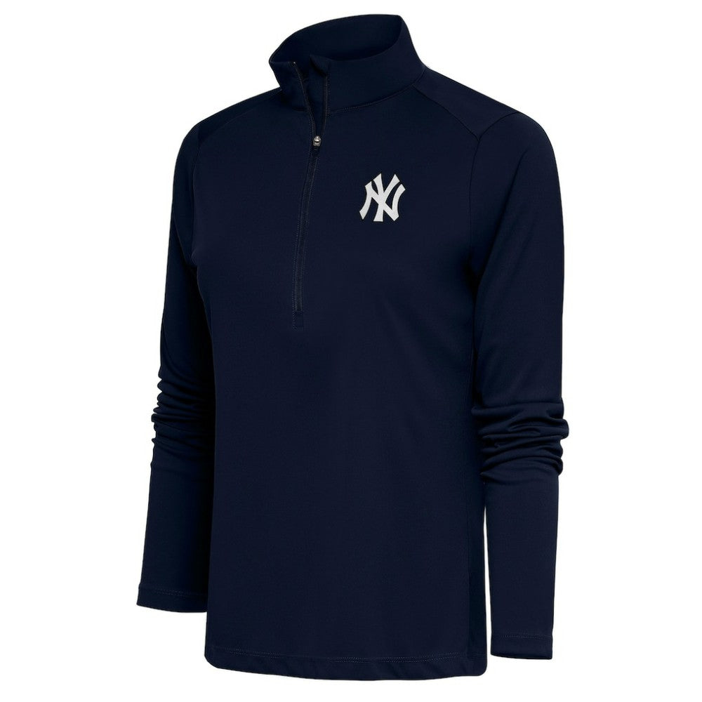New York Yankees Antigua Women's Brushed Metallic Tribute Half-Zip Pullover Top - Navy
