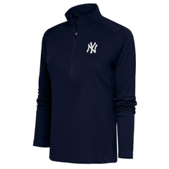 New York Yankees Antigua Women's Brushed Metallic Tribute Half-Zip Pullover Top - Navy