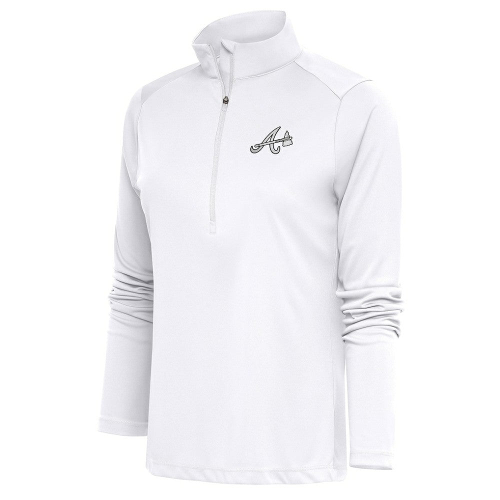 Atlanta Braves Antigua Women's Brushed Metallic Tribute Half-Zip Pullover Top - White