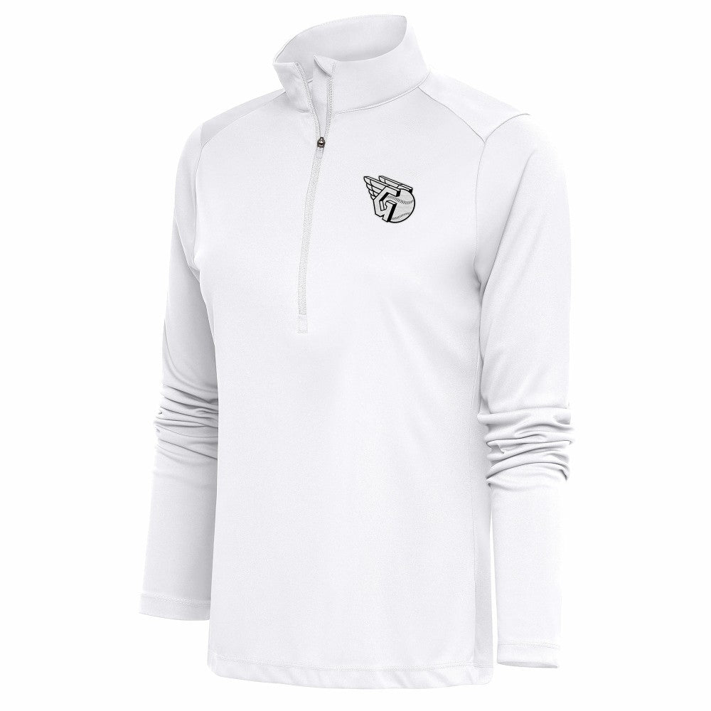 Cleveland Guardians Antigua Women's Brushed Metallic Tribute Half-Zip Pullover Top - White