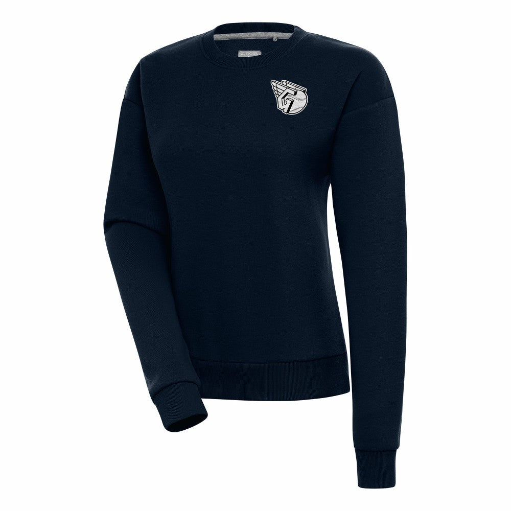 Cleveland Guardians Antigua Women's Brushed Metallic Victory Pullover Sweatshirt - Navy