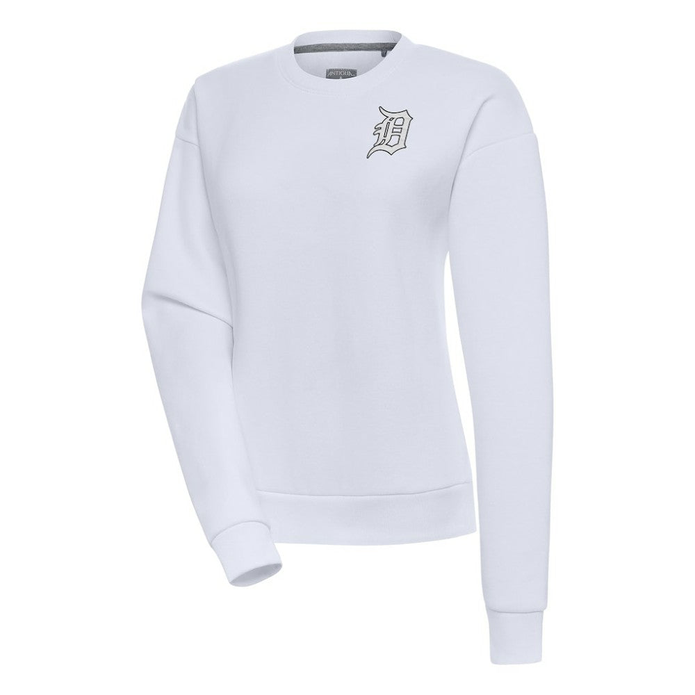 Detroit Tigers Antigua Women's Brushed Metallic Victory Pullover Sweatshirt - White