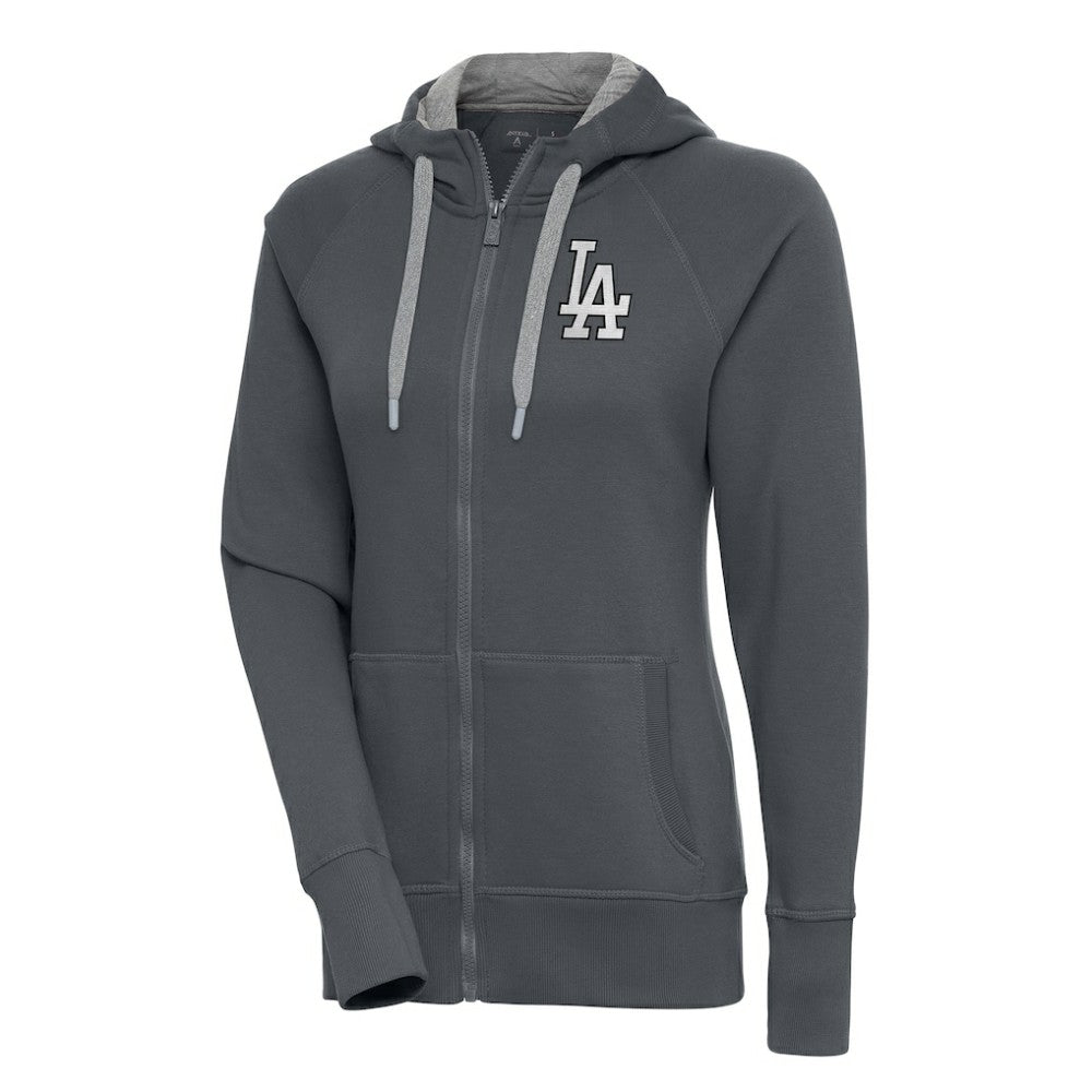Los Angeles Dodgers Antigua Women's Brushed Metallic Victory Full-Zip Hoodie - Charcoal