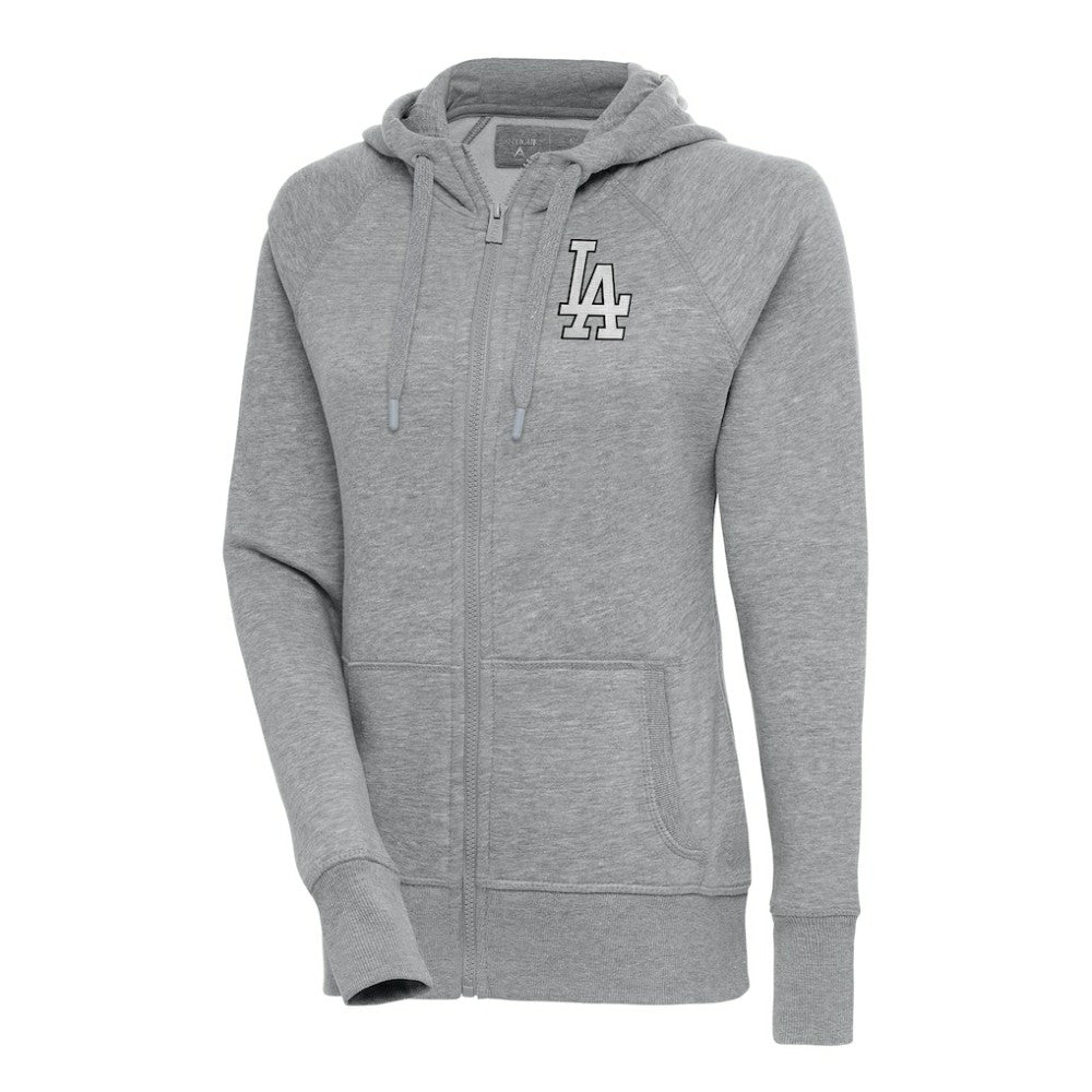 Los Angeles Dodgers Antigua Women's Brushed Metallic Victory Full-Zip Hoodie - Heather Gray