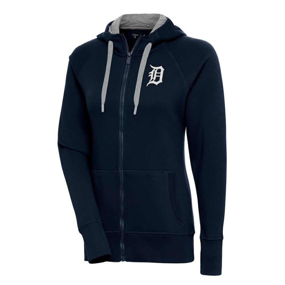 Detroit Tigers Antigua Women's Brushed Metallic Victory Full-Zip Hoodie - Navy