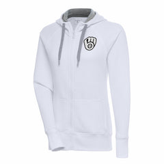 Milwaukee Brewers Antigua Women's Brushed Metallic Victory Full-Zip Hoodie - White