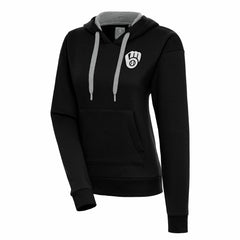 Milwaukee Brewers Antigua Women's Brushed Metallic Victory Pullover Hoodie - Black
