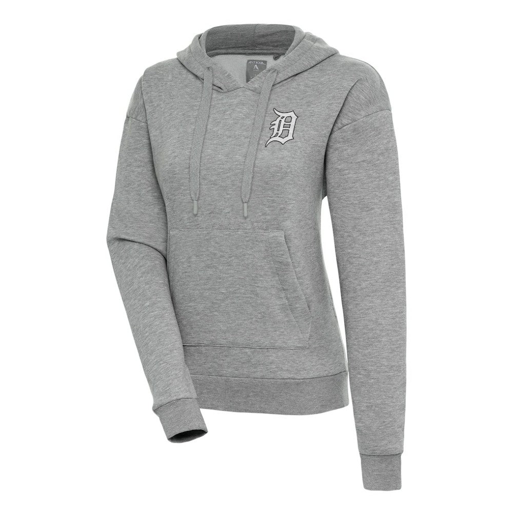 Detroit Tigers Antigua Women's Brushed Metallic Victory Pullover Hoodie - Heather Gray