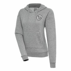 Milwaukee Brewers Antigua Women's Brushed Metallic Victory Pullover Hoodie - Heather Gray