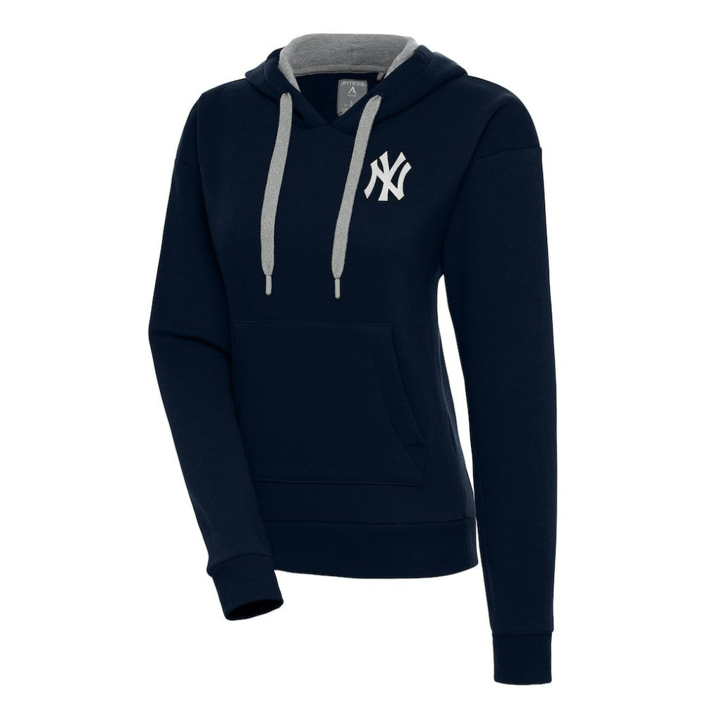 New York Yankees Antigua Women's Brushed Metallic Victory Pullover Hoodie - Navy