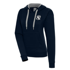 New York Yankees Antigua Women's Brushed Metallic Victory Pullover Hoodie - Navy